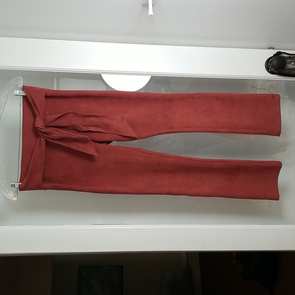 DAVID LERNER Vintage Suede Look Waist Tie Straight Skimmer Pant Terracotta Small